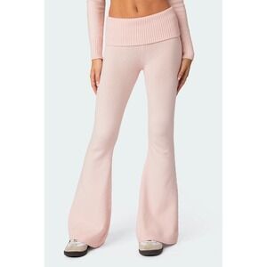 Edikted Women's Flare Leg Foldover Waistband Sweater Pants Light Pink NWT S